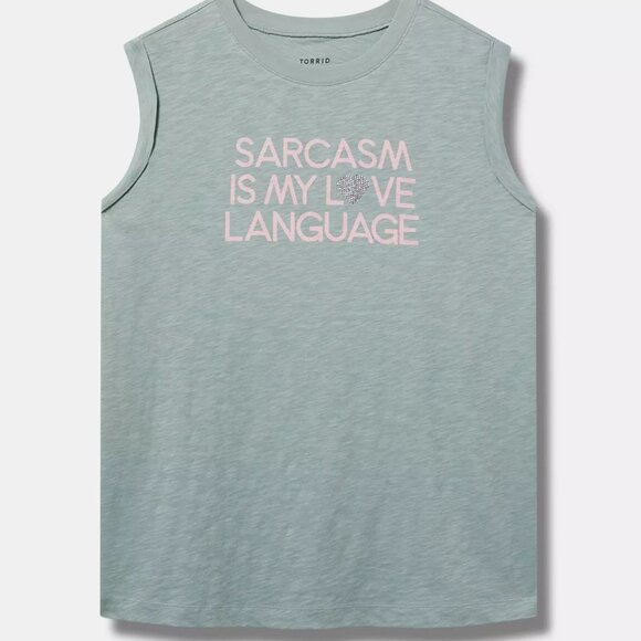 Torrid Tank Top 2X-Muscle Tee "Sarcasm Is My Love Language Rhinestones Plus Size - Picture 1 of 3